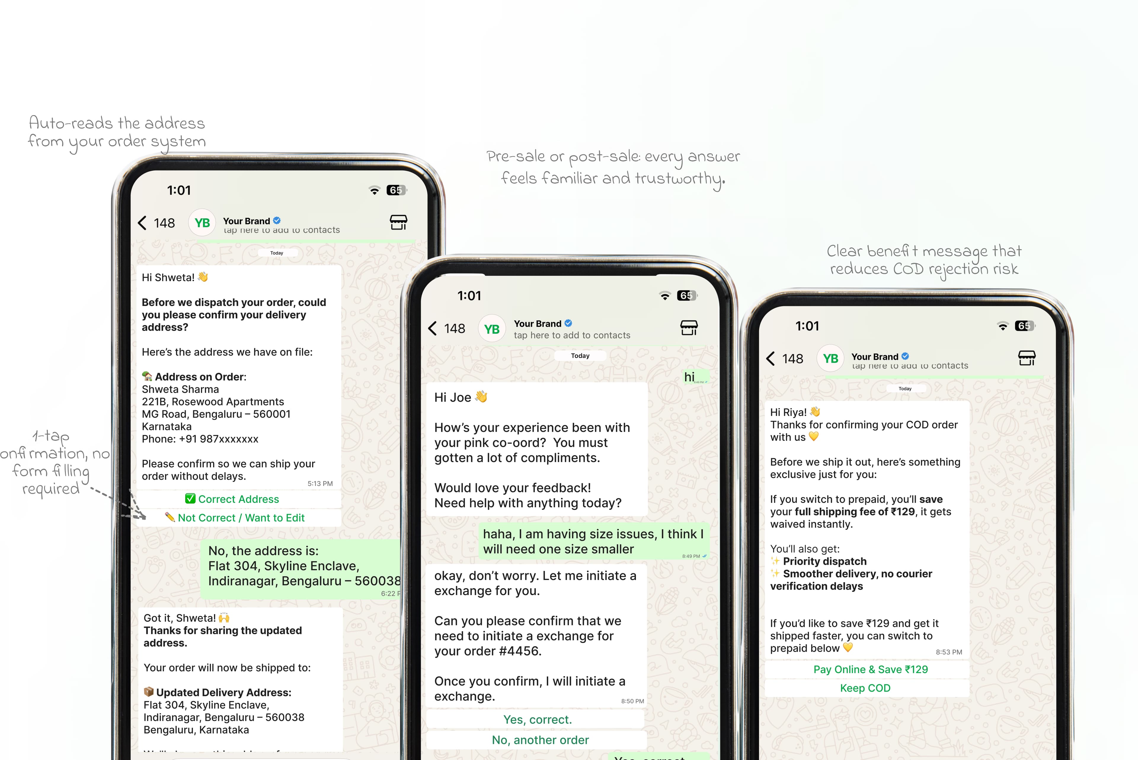 Full WhatsApp Commerce Experience from sending order confirmation to delivery and returns