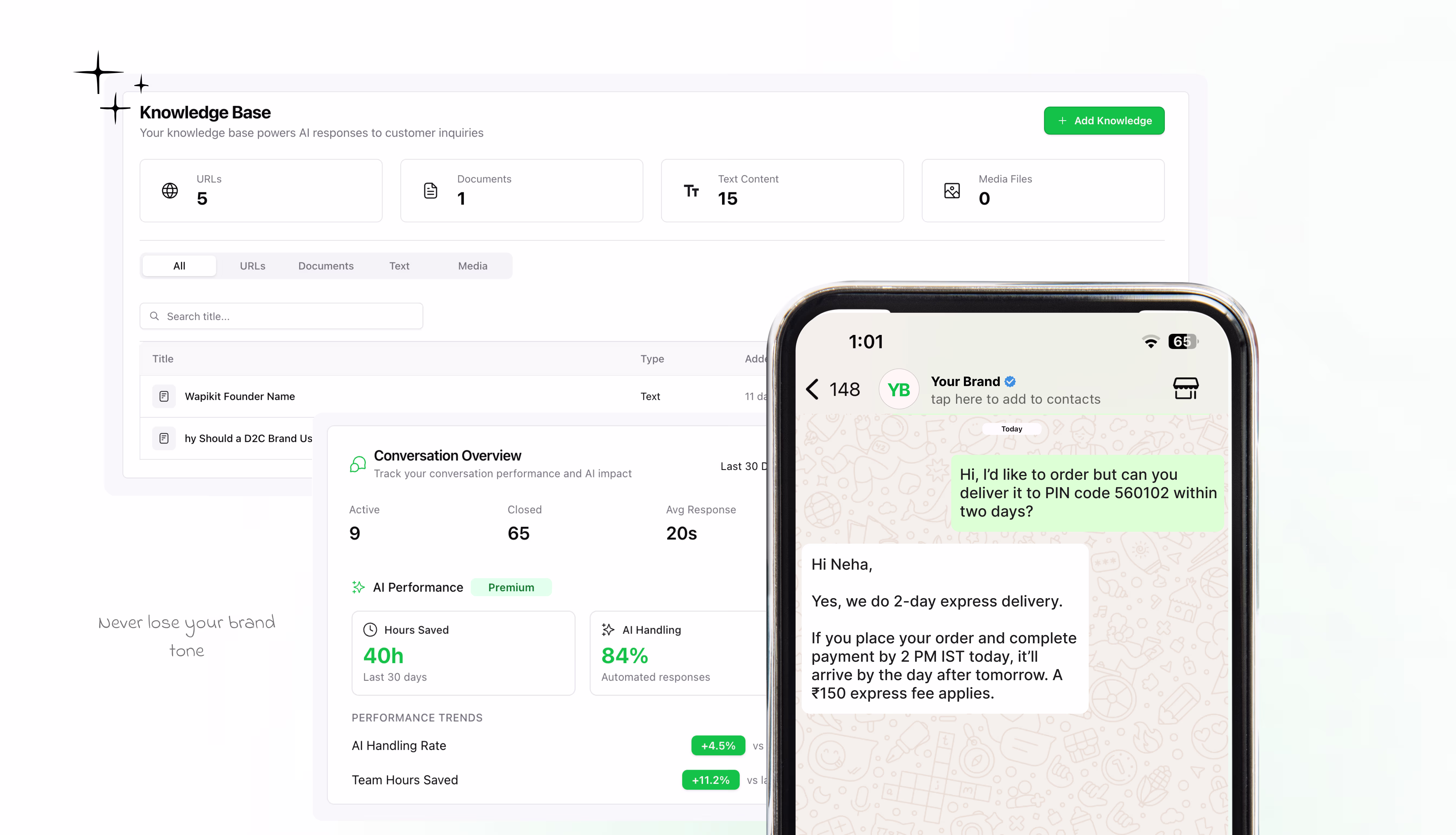 AI knowledge base powering 24/7 support