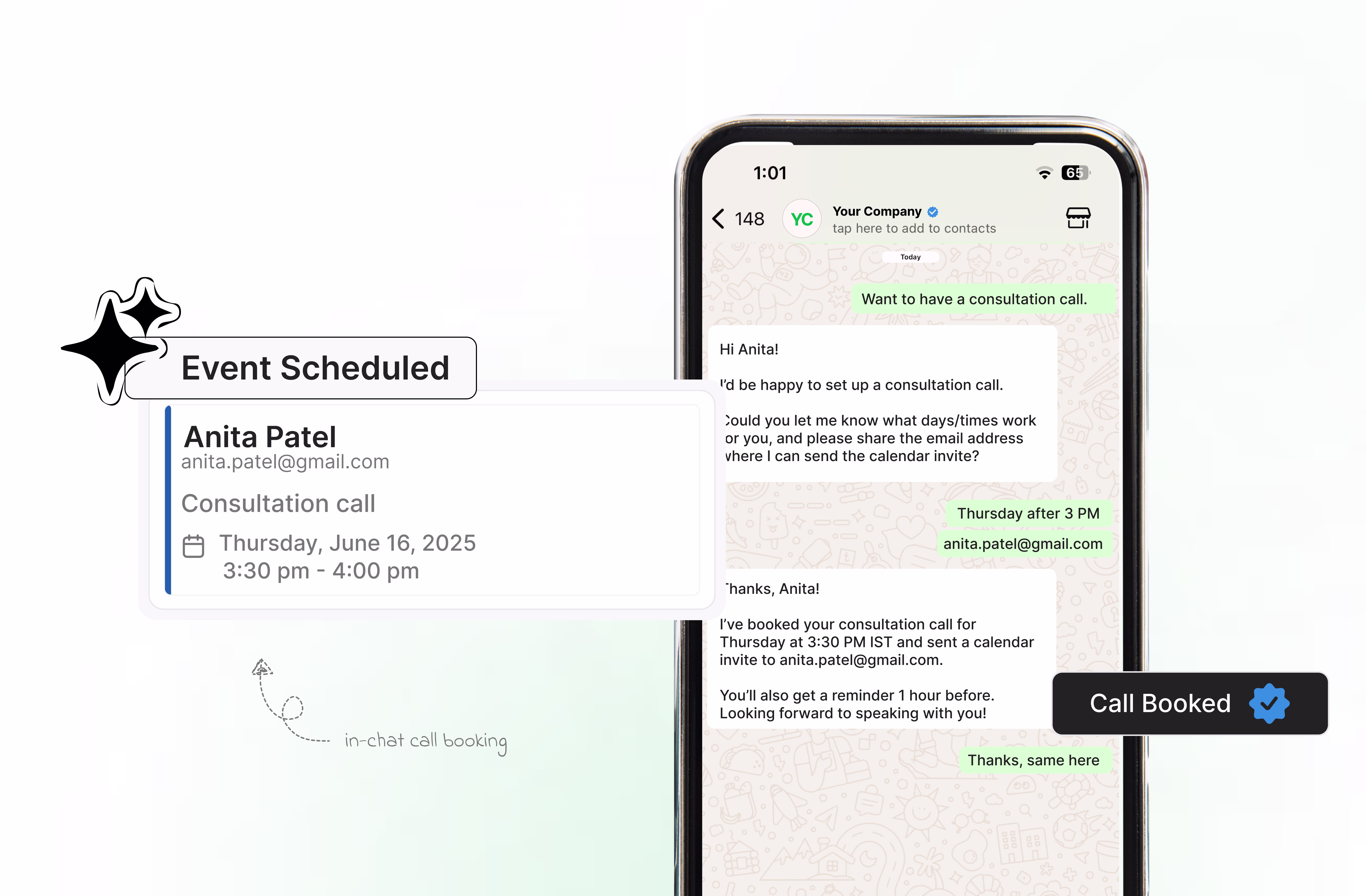 Wapikit AI confirming appointments instantly via WhatsApp