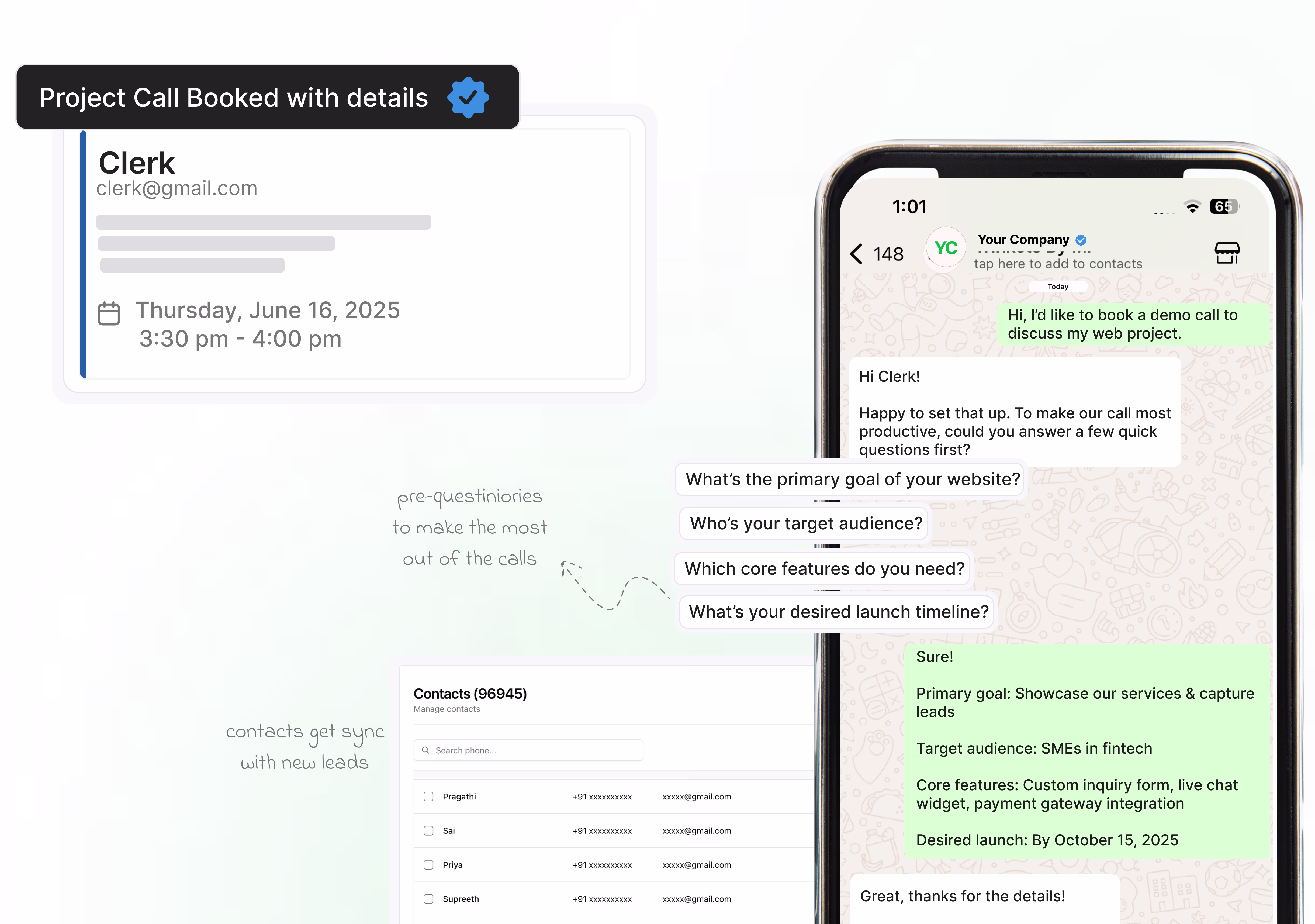 Wapikit AI increasing conversions by screening prospects with targeted in-chat questions, booking only high-intent calls