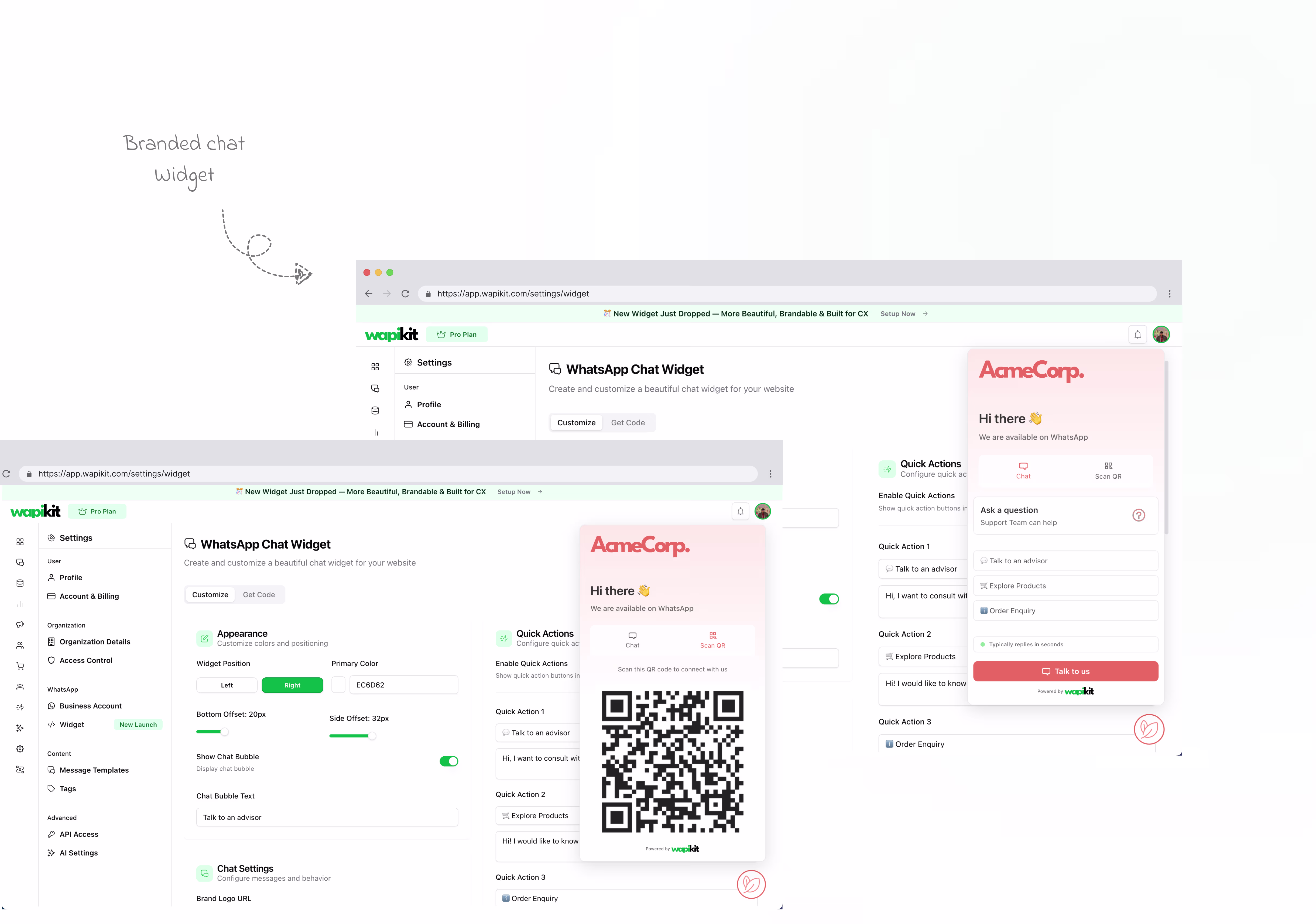 Add custom WhatsApp chat widget to your Shopify store/Website, branded for you.