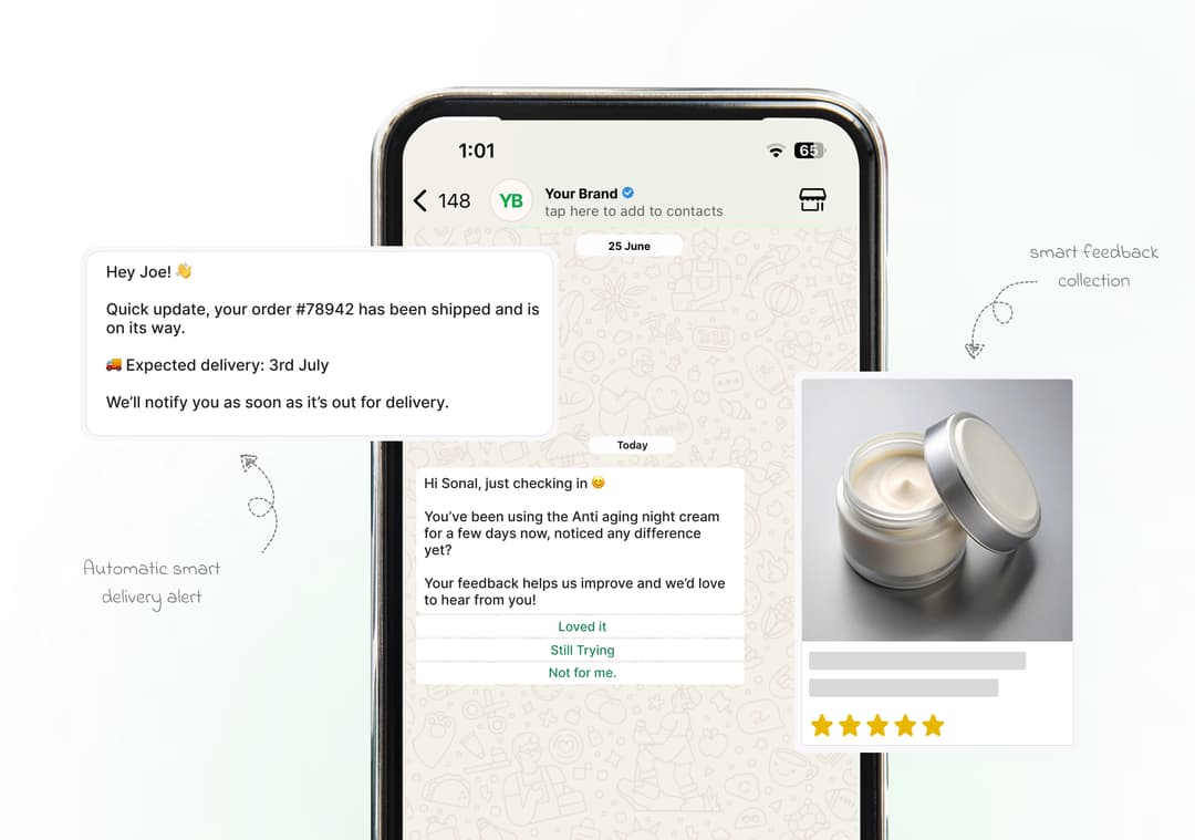 Send delivery notifications automatically via WhatsApp to keep customers informed and collect feedback post-delivery.